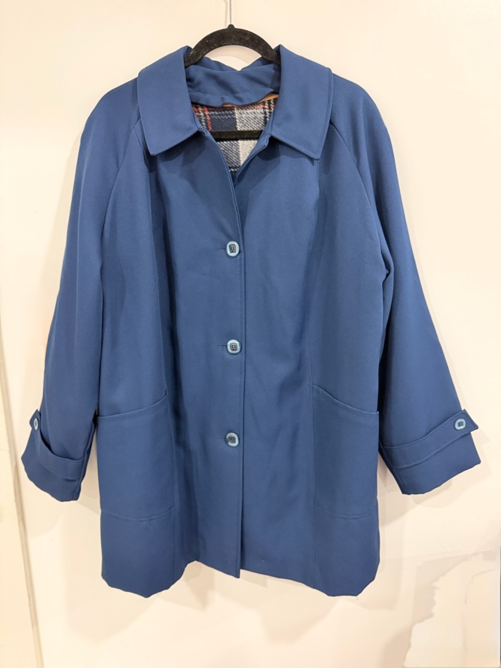 Vintage Classic Blue Women's Coat - Tailored Button Front Woman’s L/XL